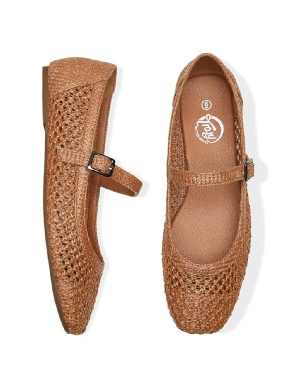 Trary Mary Jane Shoes Women Woven Flats for Women Dressy Ballet Flats Squared - Picture 4 of 7